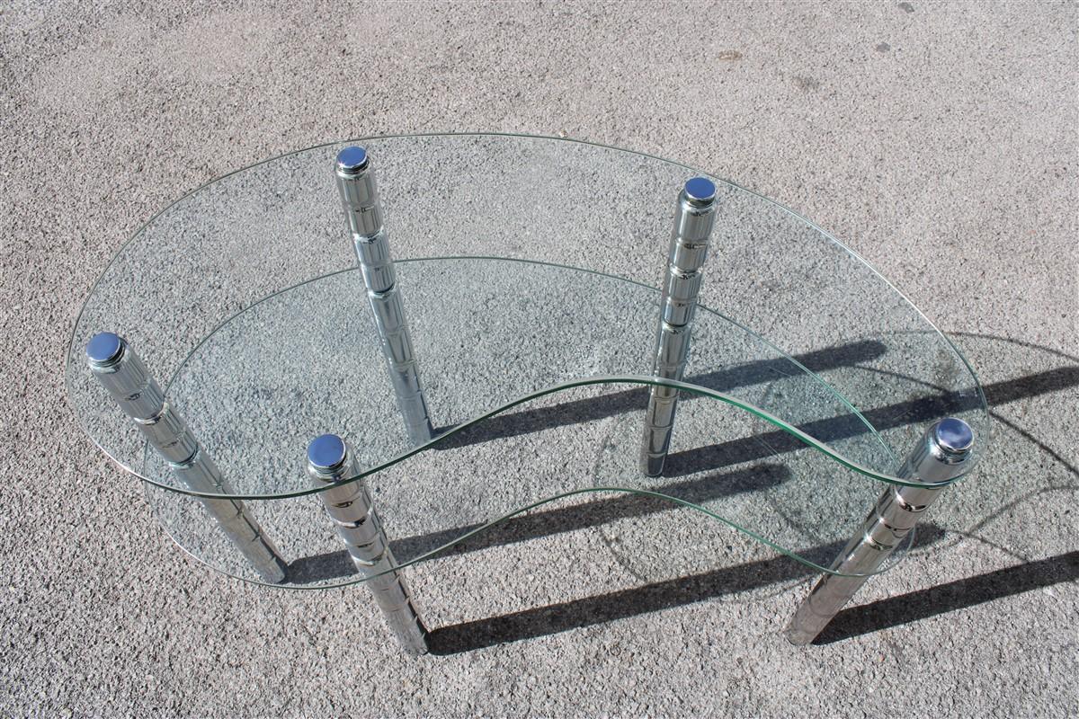 Mid-Century Modern Italian Shaped Shelf in Chromed Metal and Crystals, Italy, 1960s For Sale
