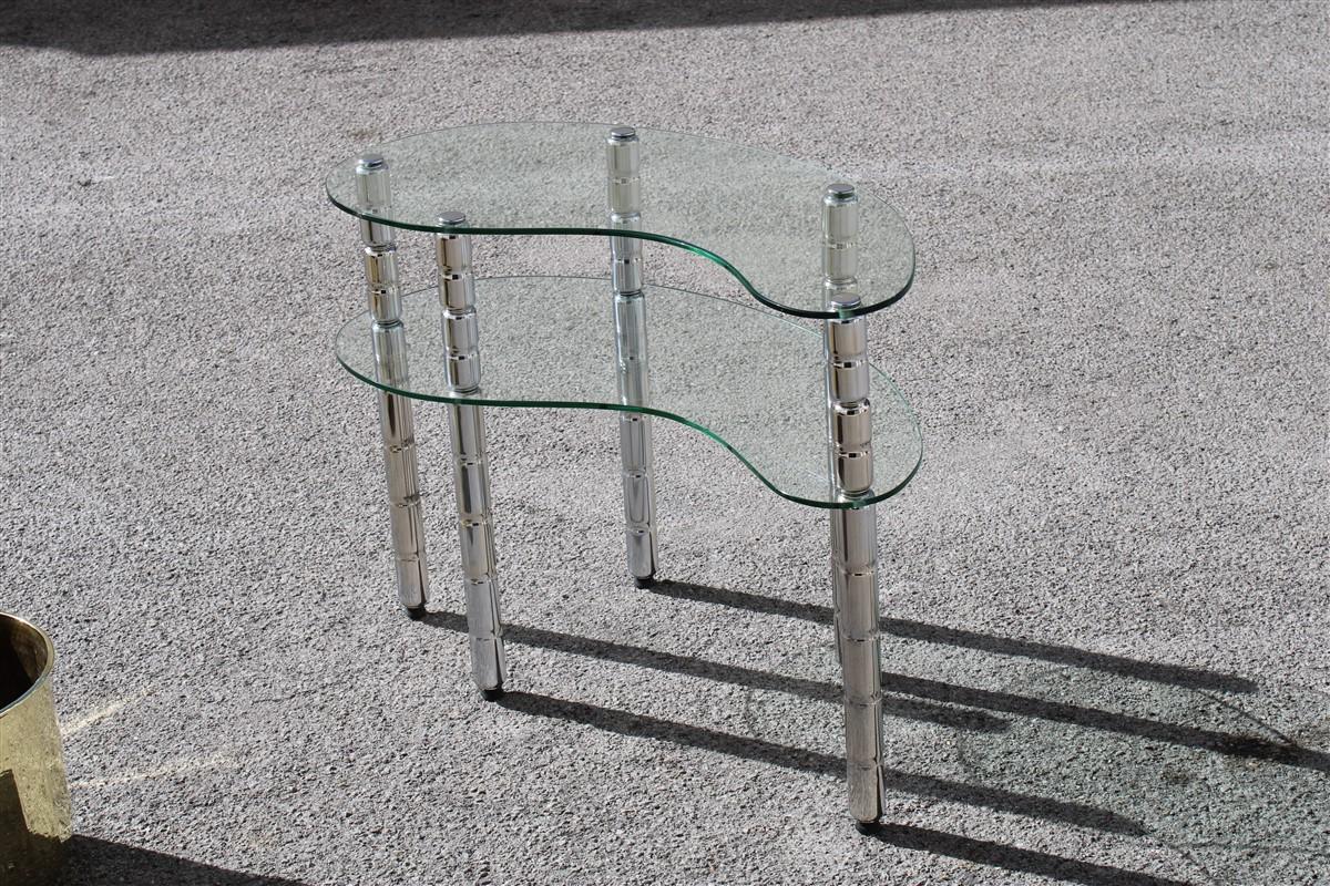 European Italian Shaped Shelf in Chromed Metal and Crystals, Italy, 1960s For Sale