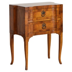 Italian Shaped Walnut and Mixed Veneers 2-Drawer Commode, 19th/20th Century