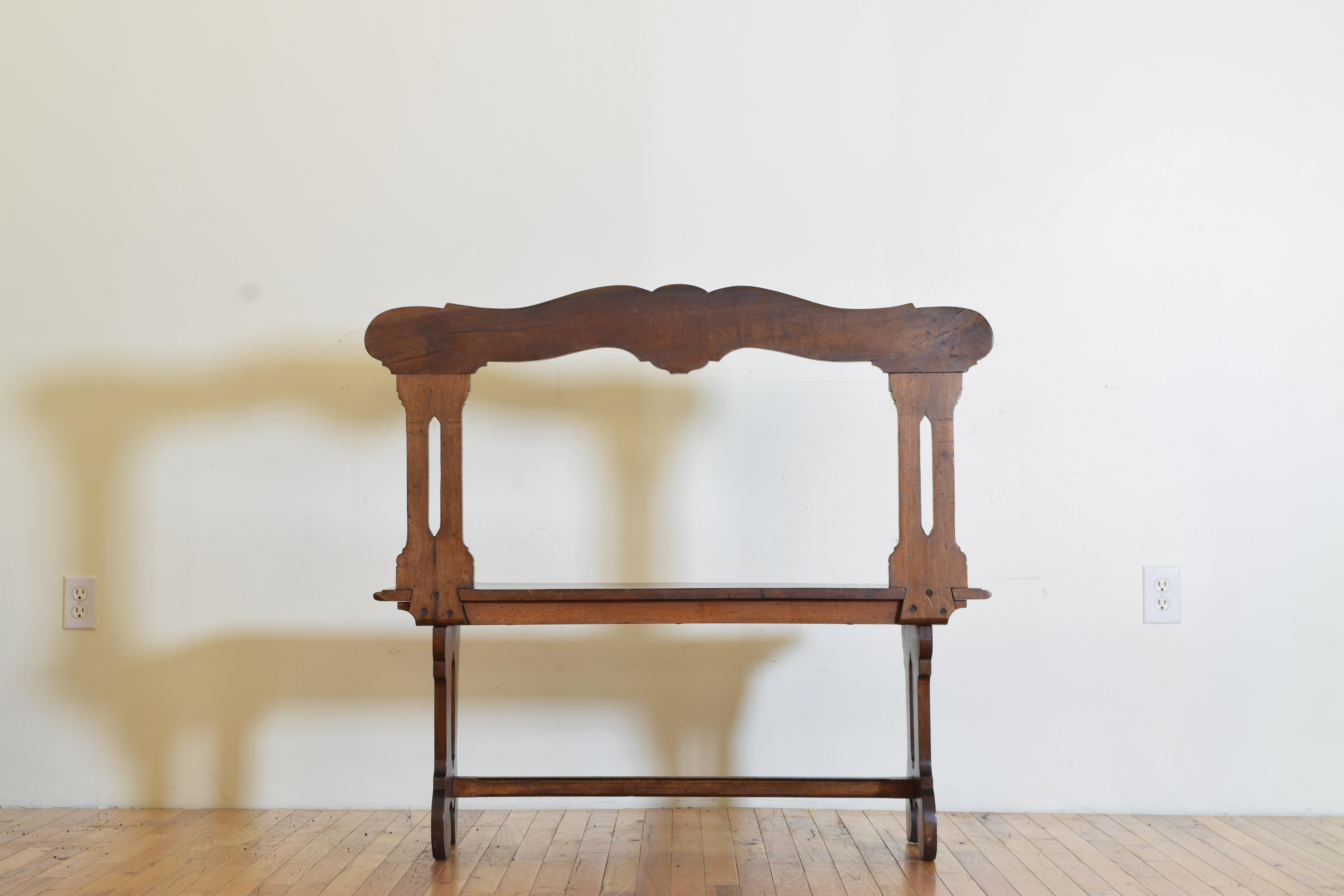 Italian Shaped Walnut Mid 19th Century Hall Bench 1
