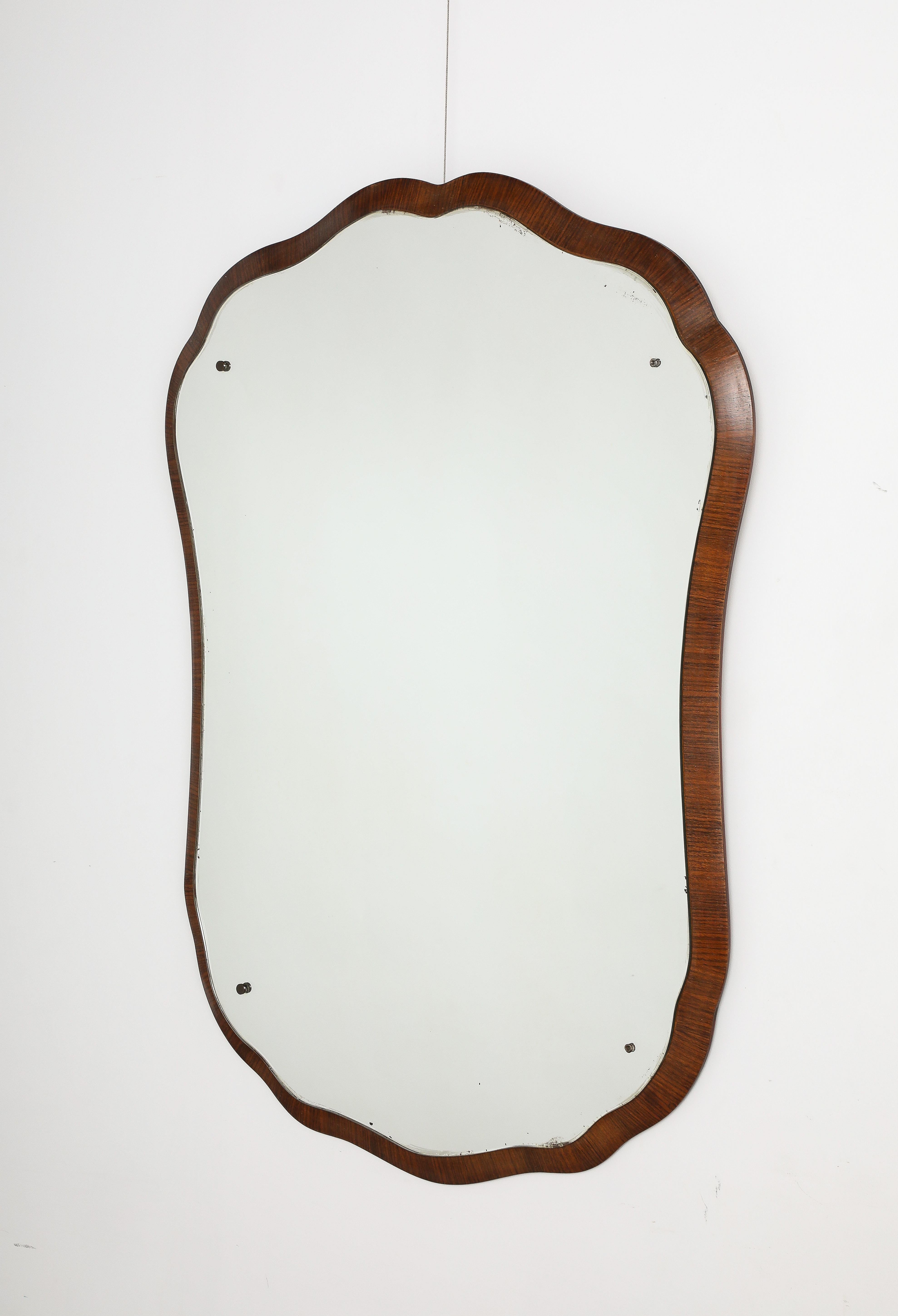 Art Deco Italian Shaped Wood Wall Mirror, circa 1940  For Sale
