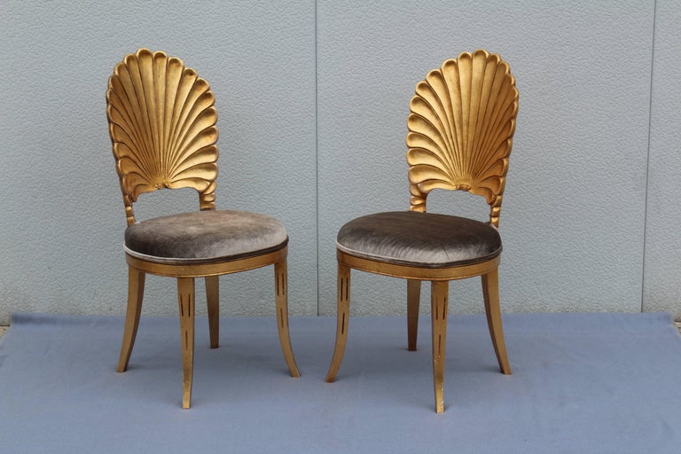 Italian Shell Back Gold Leaf Side Chairs at 1stDibs