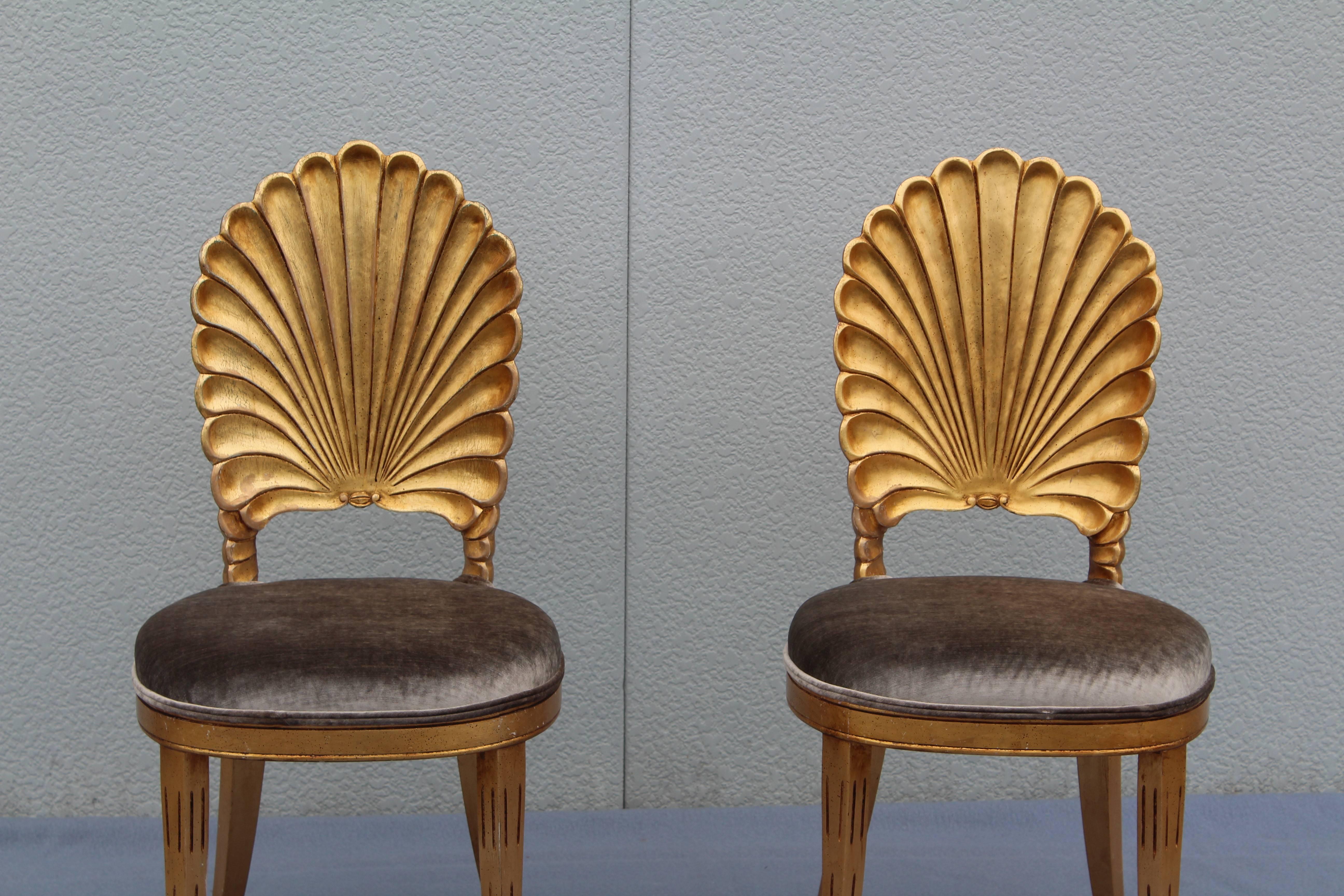 Italian Shell Back Gold Leaf Side Chairs In Good Condition In New York, NY