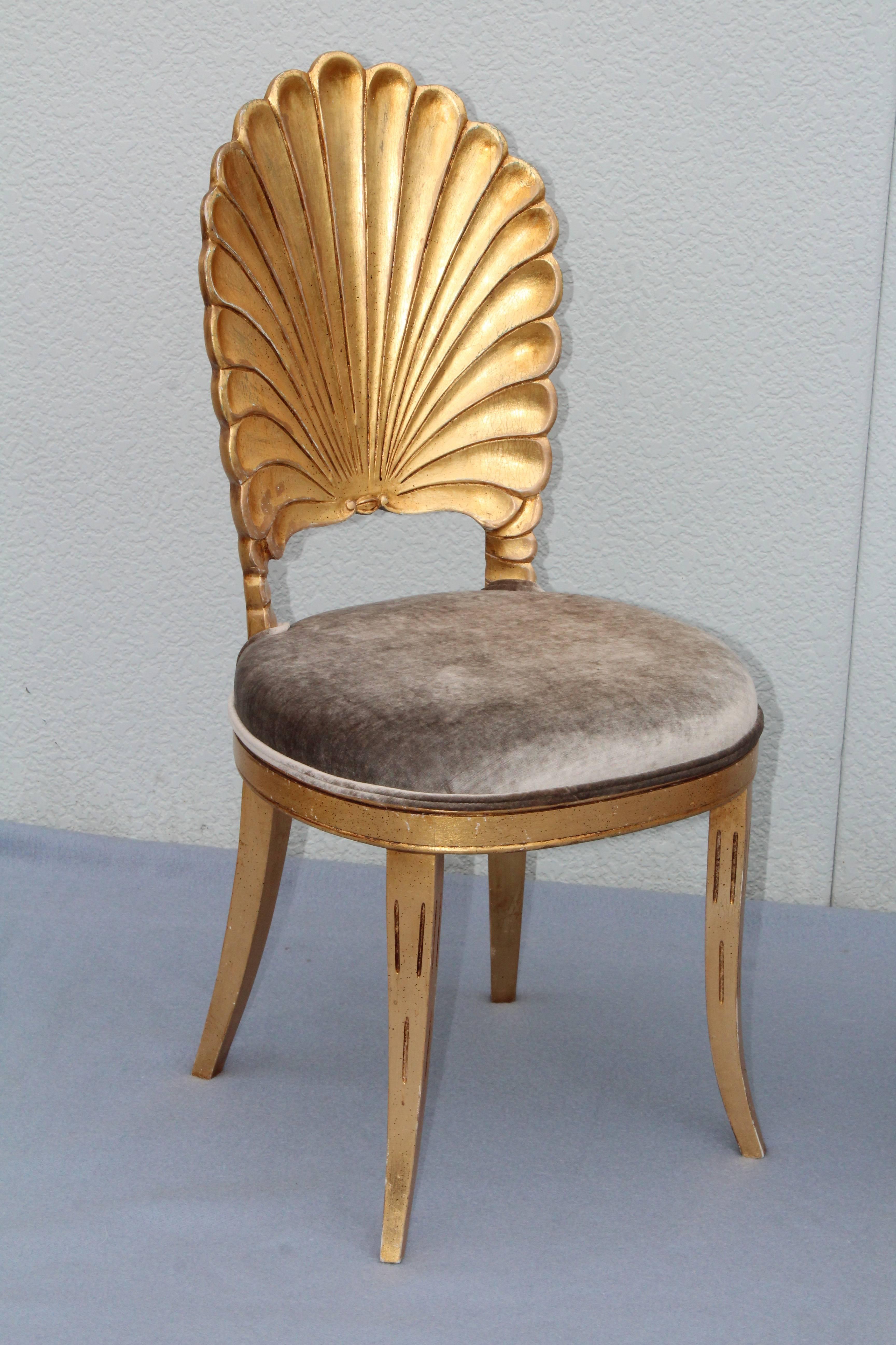 20th Century Italian Shell Back Gold Leaf Side Chairs