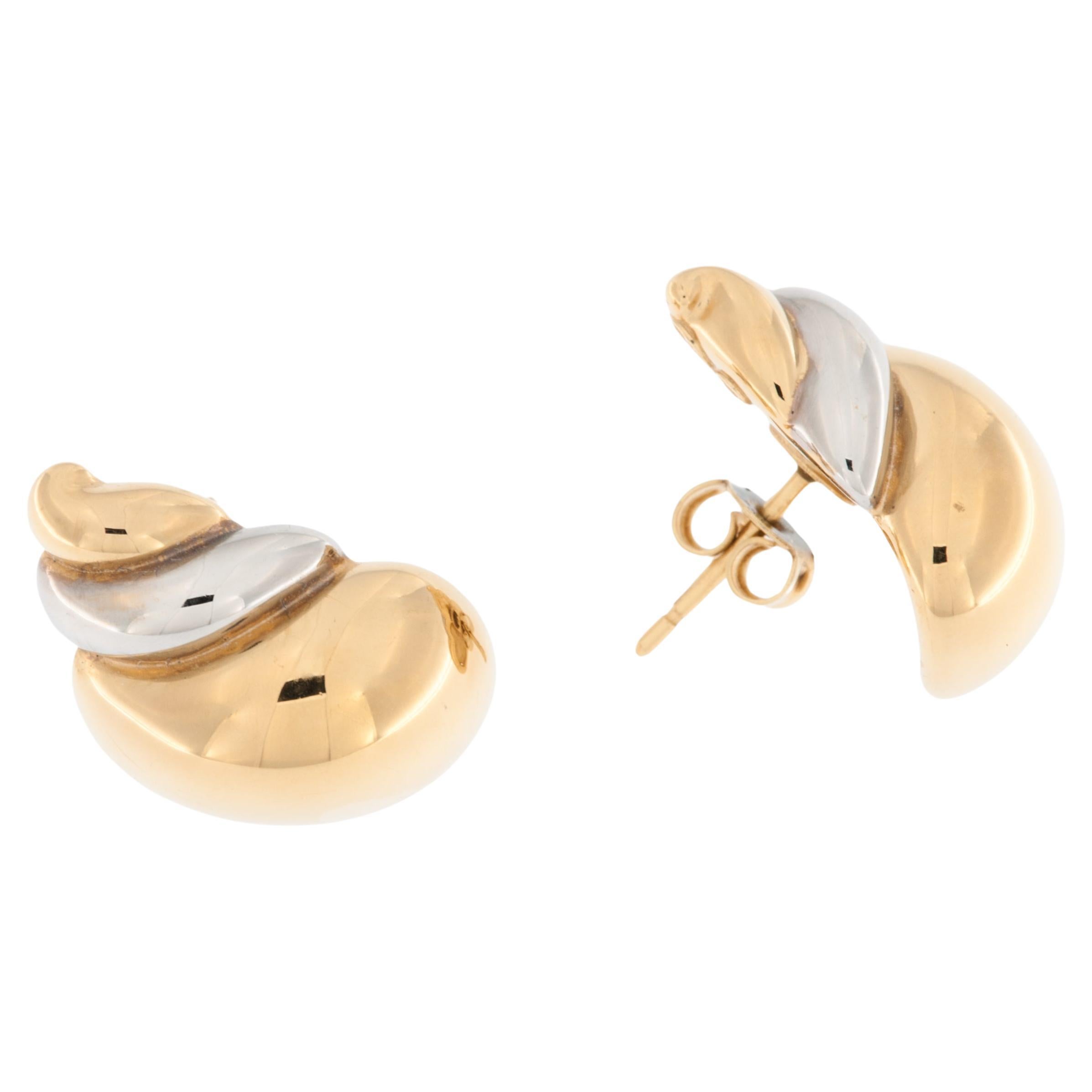 Boucles d'oreilles italiennes en or jaune et blanc 18 carats en vente