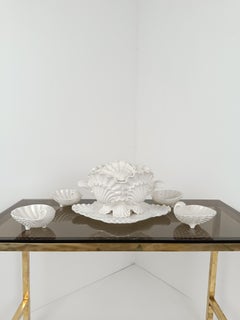 Italian Shell Soup Tureens with 4 bowl in White Glazed Ceramic in Rococo style