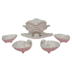 Italian Shell Soup Tureens with 4 bowl in White Glazed Ceramic in Rococo style