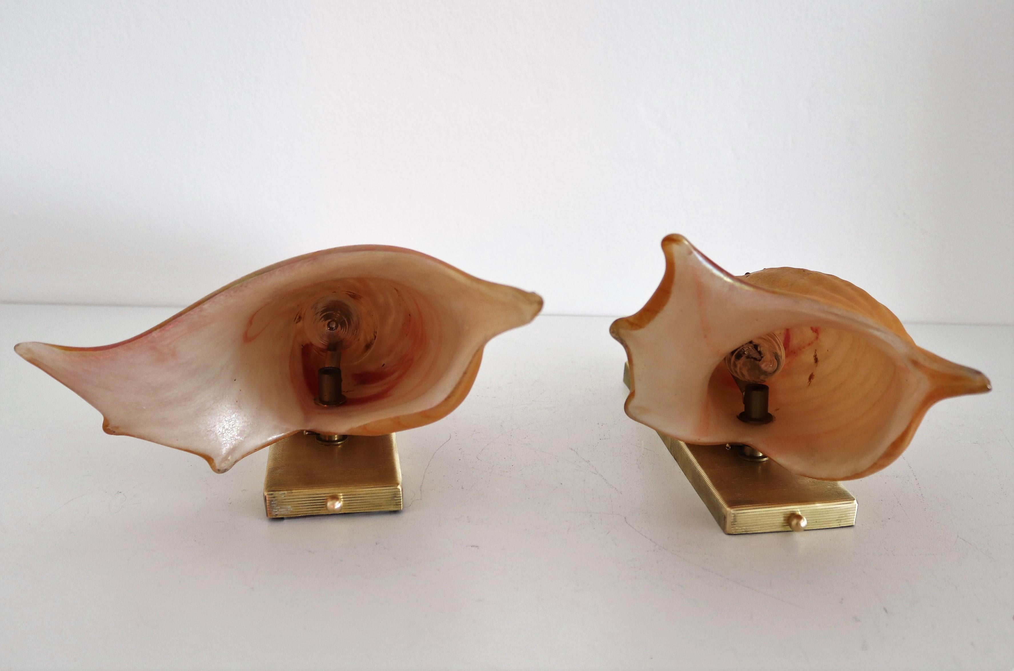 Italian Midcentury Shell Wall Sconces in Filigrana Murano Glass, 1960s 8