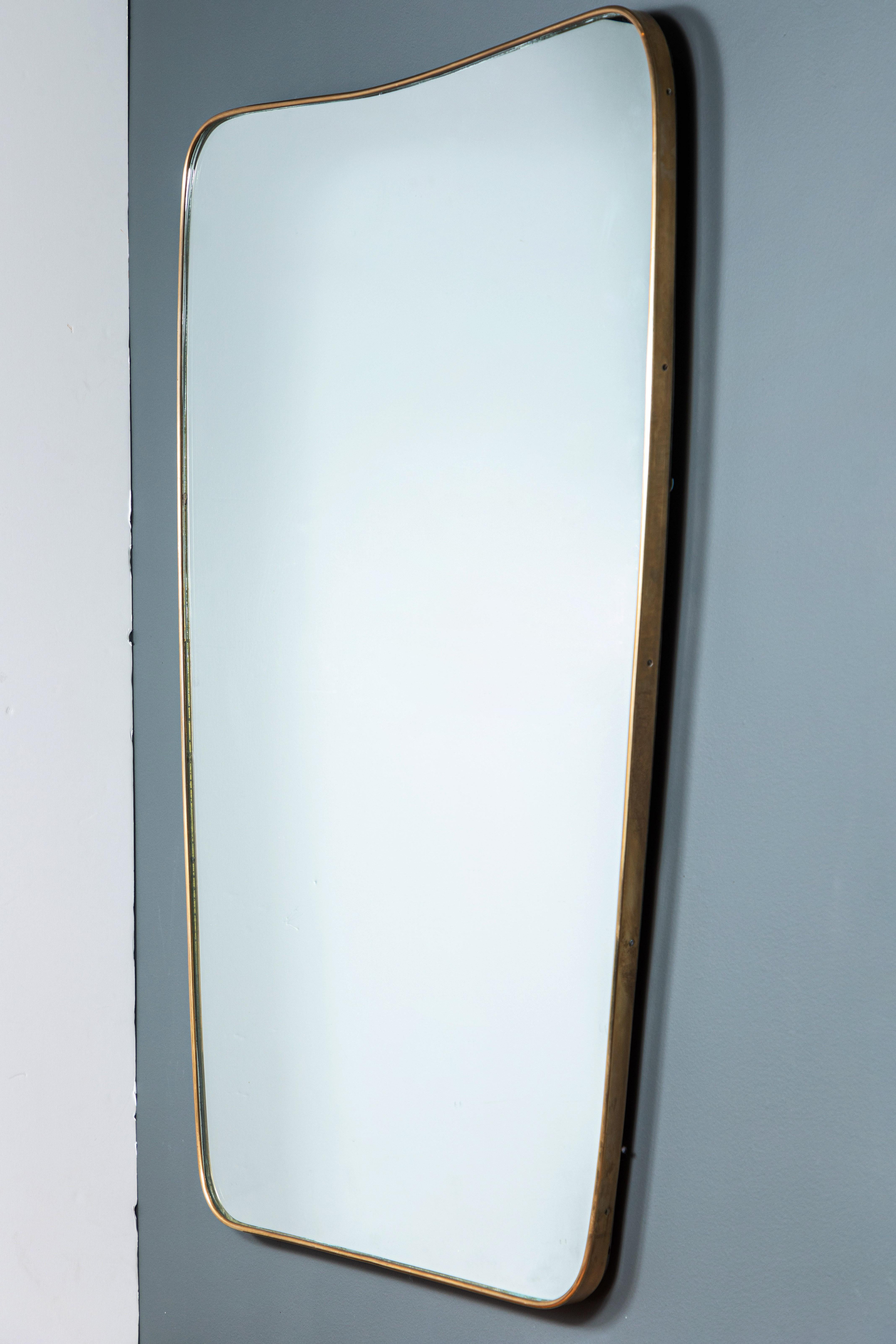Mid-20th Century Italian Shield Mirror with Brass Frame