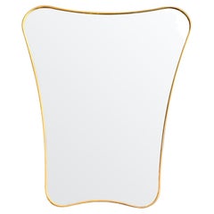 Italian Shield Mirror with Brass Surround in the Style of Gio Ponti