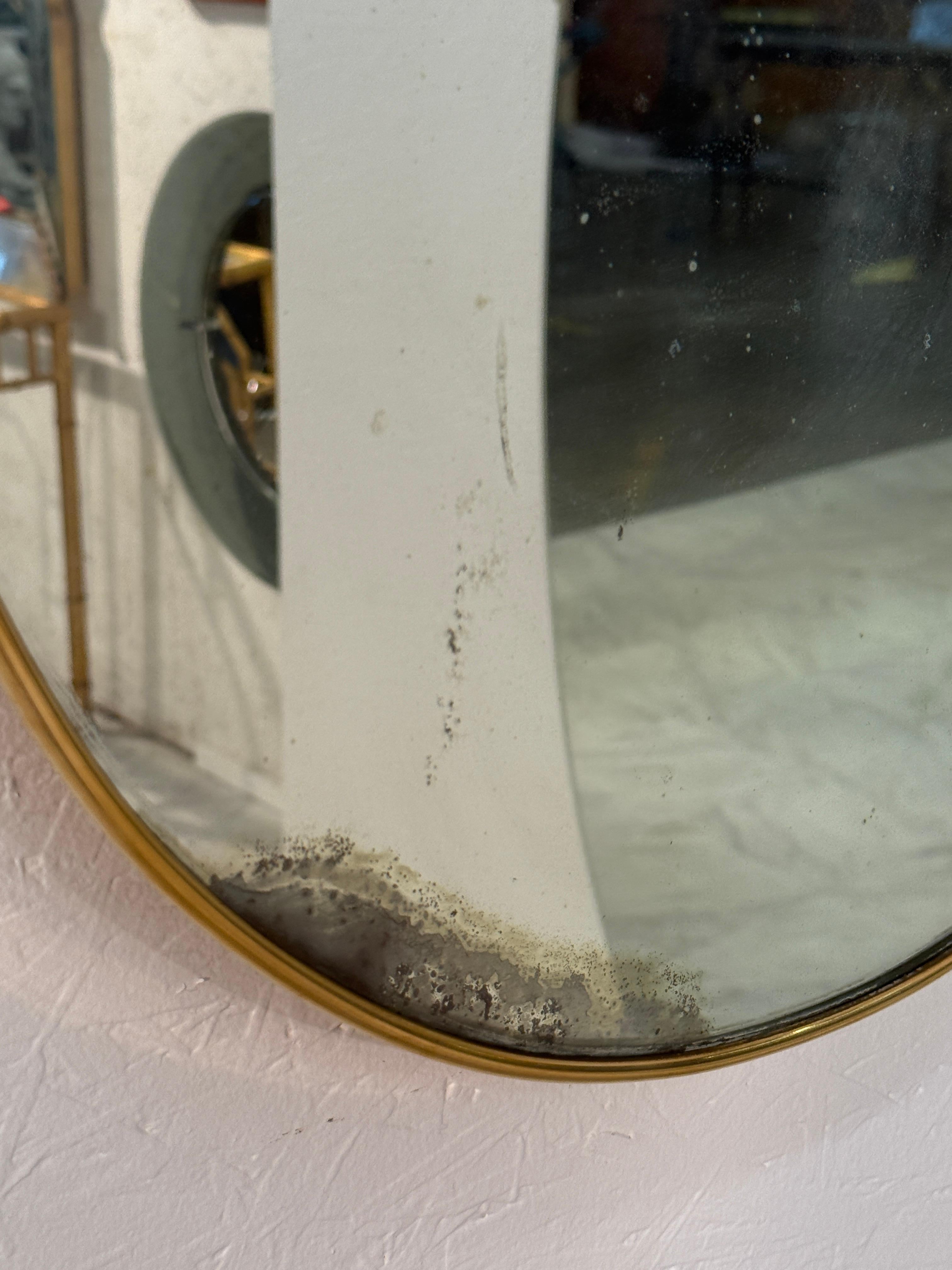 Italiano Italian Shield-Shaped Wall Mirror with Brass, 1960s in vendita