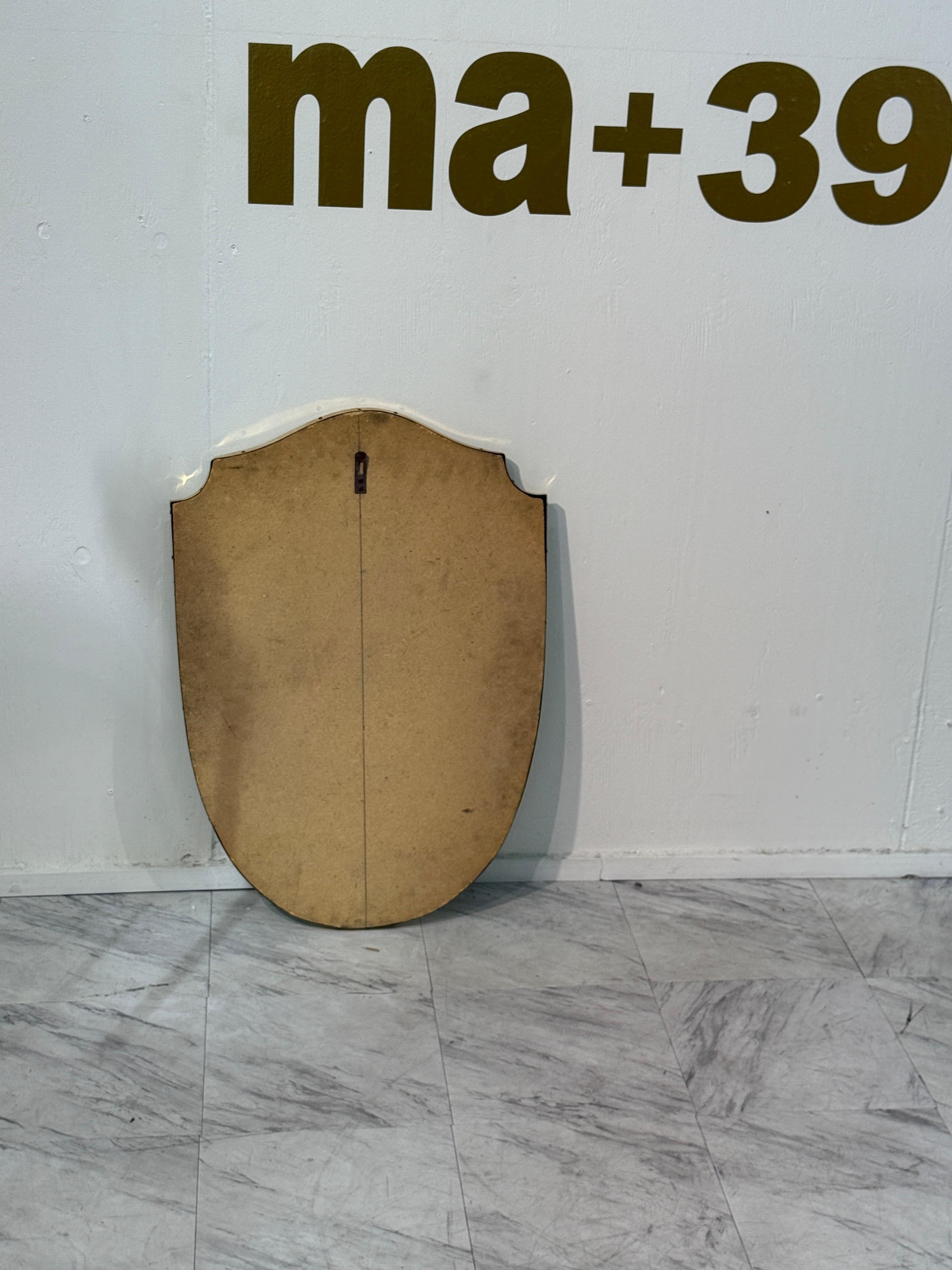 Metà XX secolo Italian Shield-Shaped Wall Mirror with Brass, 1960s in vendita