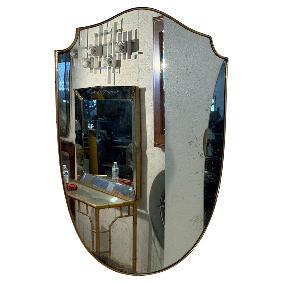Italian Shield-Shaped Wall Mirror with Brass, 1960s