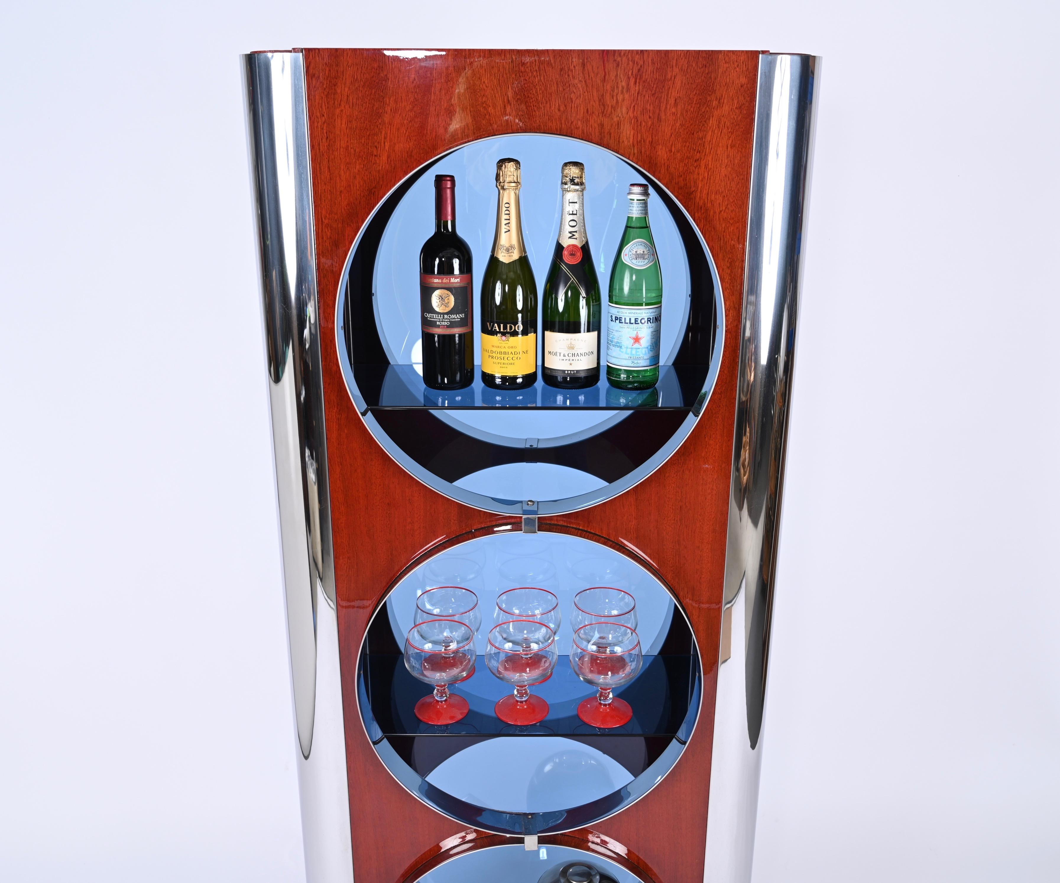 Italian Showcase in Steel, Wood and Blue Glass, Attributed to Willy Rizzo, 1980s 6