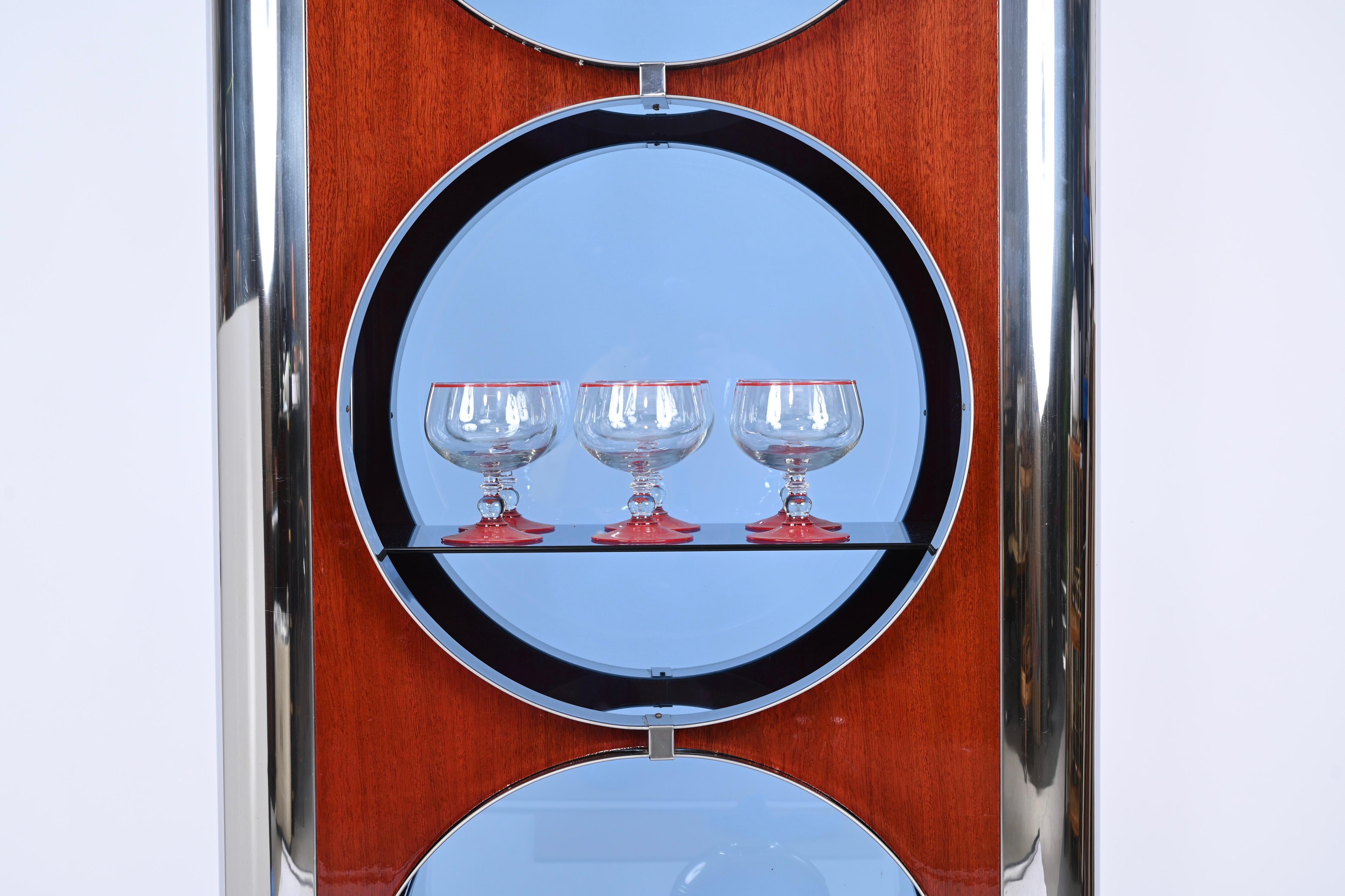 Italian Showcase in Steel, Wood and Blue Glass, Attributed to Willy Rizzo, 1980s 9