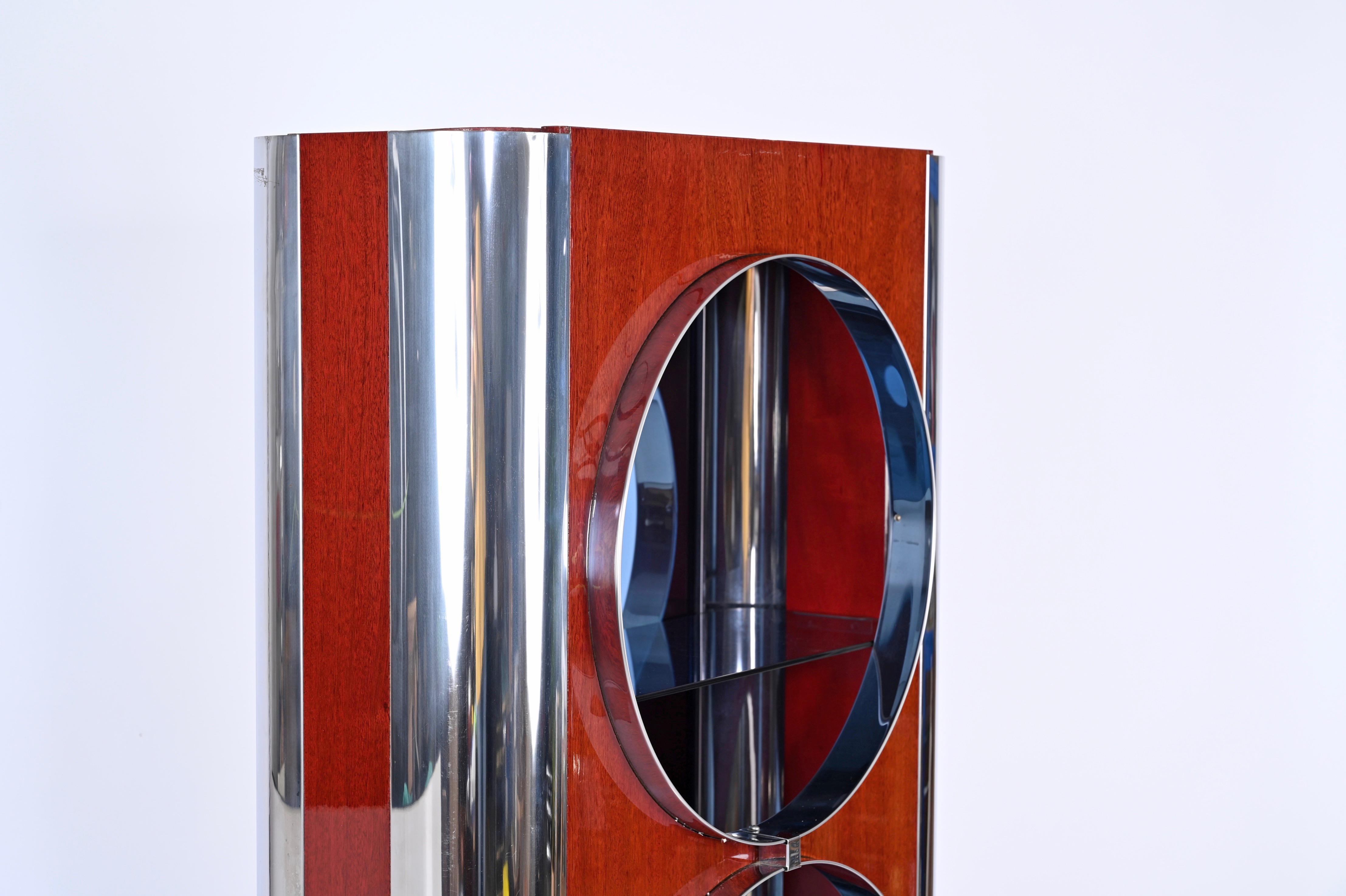 Italian Showcase in Steel, Wood and Blue Glass, Attributed to Willy Rizzo, 1980s 12