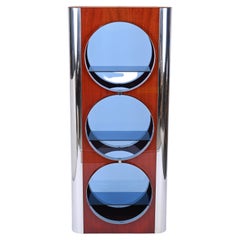 Italian Showcase in Steel, Wood and Blue Glass, Attributed to Willy Rizzo, 1980s