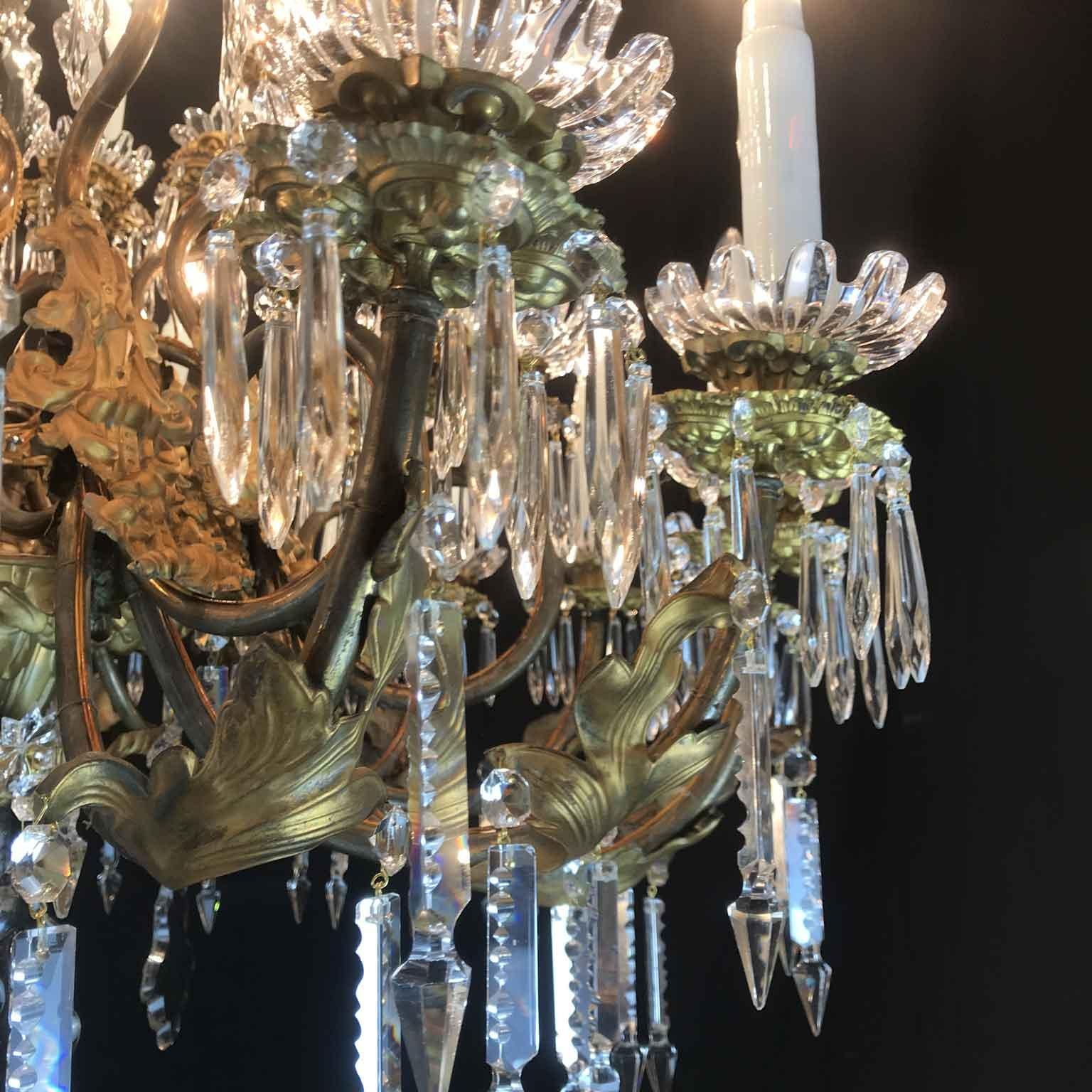 Italian Sicilian 19th Century Large Chandelier Gilt Brass Crystal Thirtysix-Arm 8
