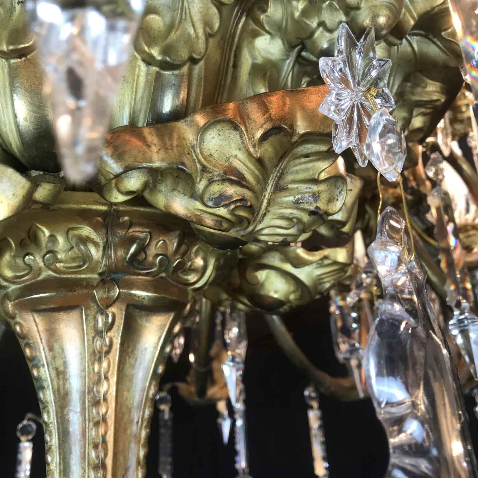 Italian Sicilian 19th Century Large Chandelier Gilt Brass Crystal Thirtysix-Arm 9
