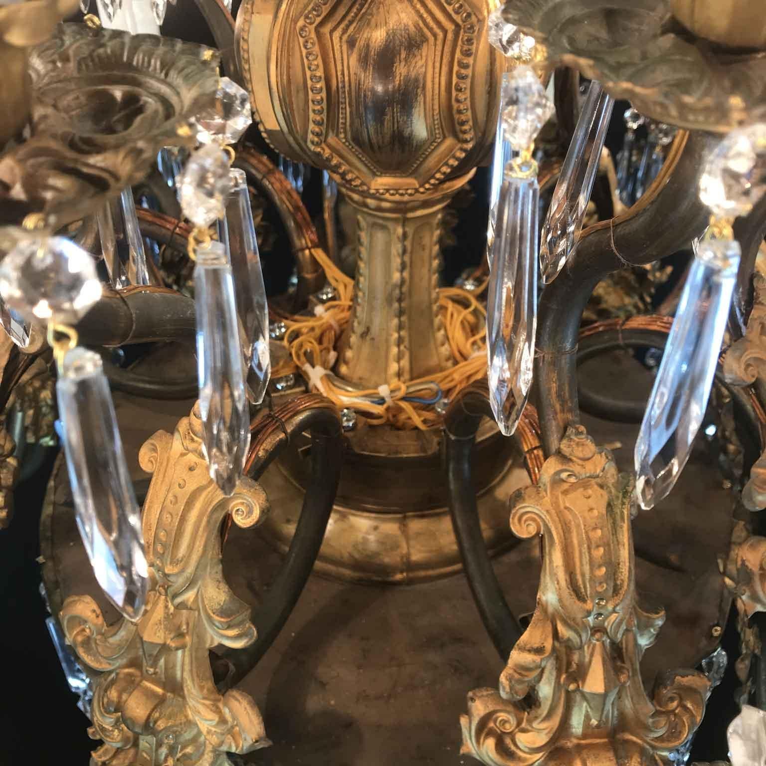 Italian Sicilian 19th Century Large Chandelier Gilt Brass Crystal Thirtysix-Arm 13