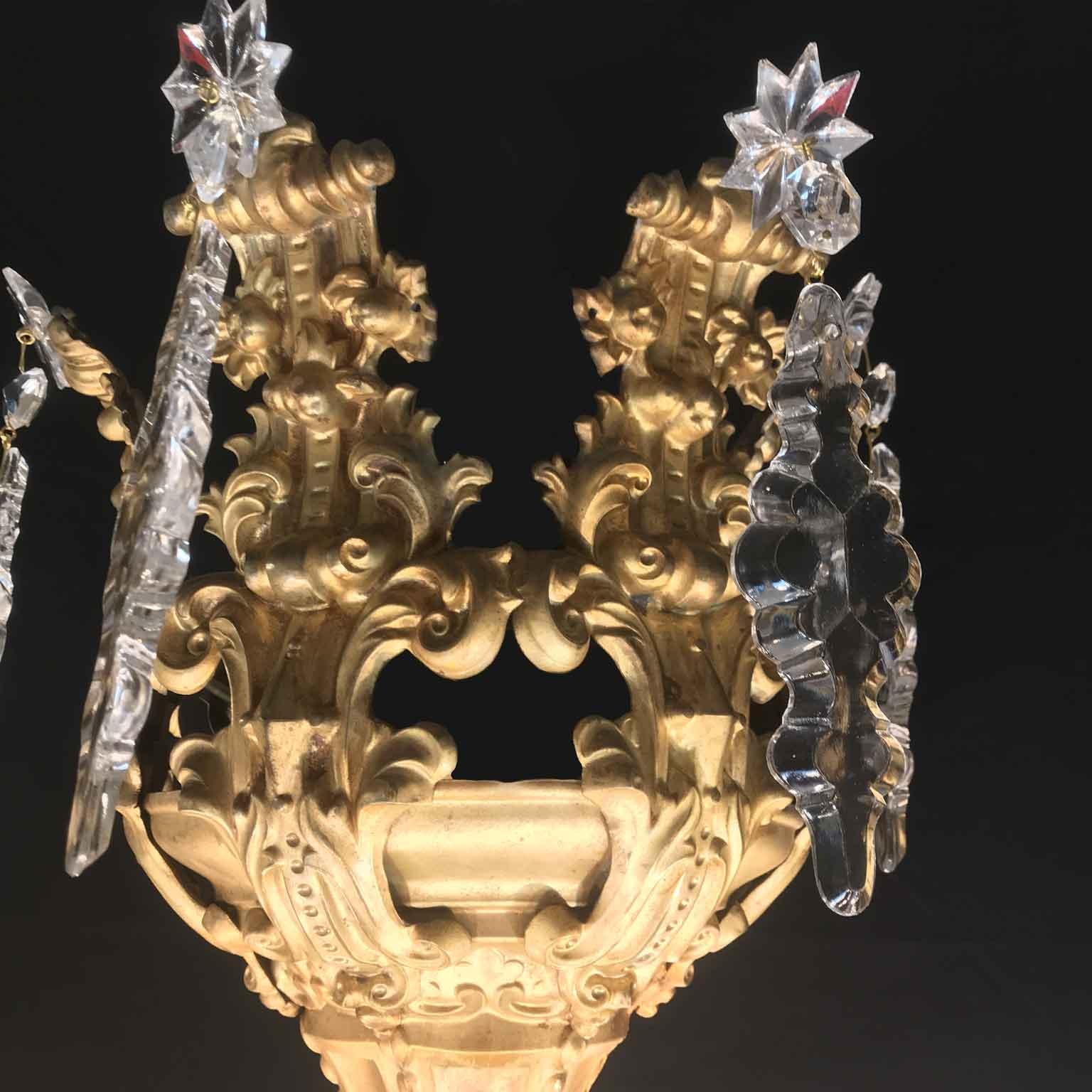 Italian Sicilian 19th Century Large Chandelier Gilt Brass Crystal Thirtysix-Arm 2