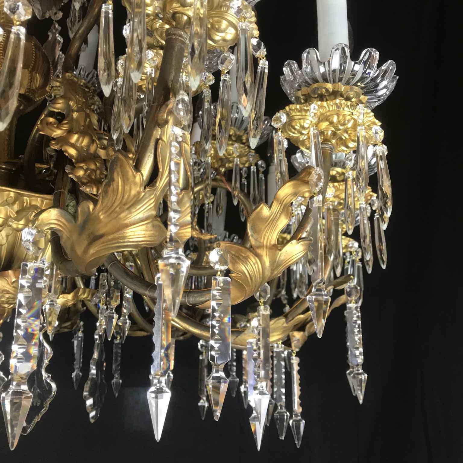 Italian Sicilian 19th Century Large Chandelier Gilt Brass Crystal Thirtysix-Arm 4