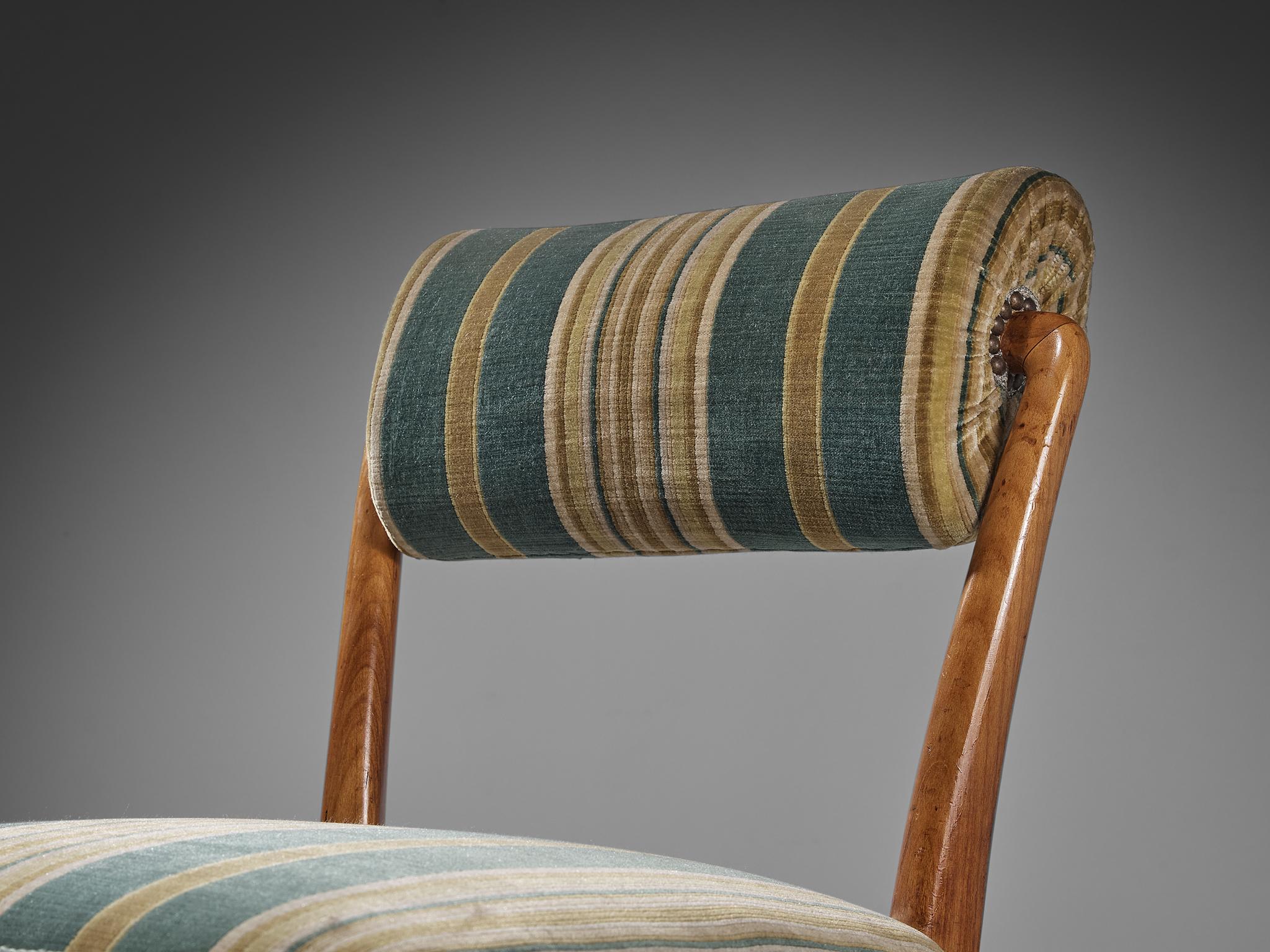 Italian Side Chair in Walnut and Striped Upholstery  In Good Condition In Waalwijk, NL