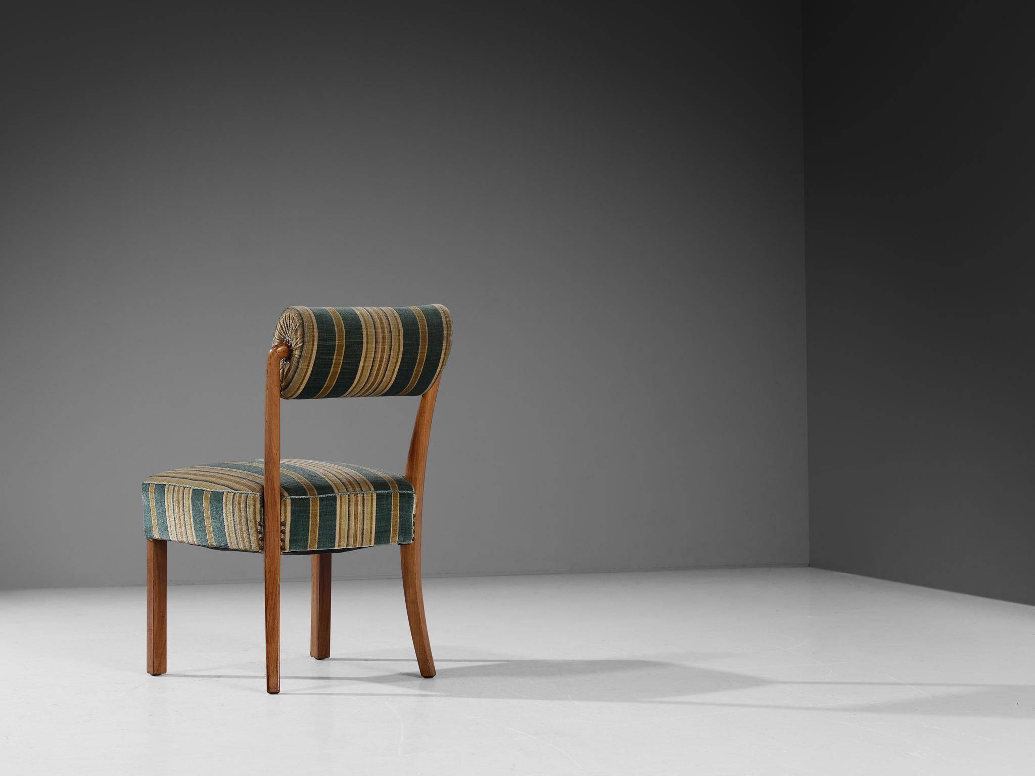 Mid-20th Century Italian Side Chair in Walnut and Striped Upholstery 