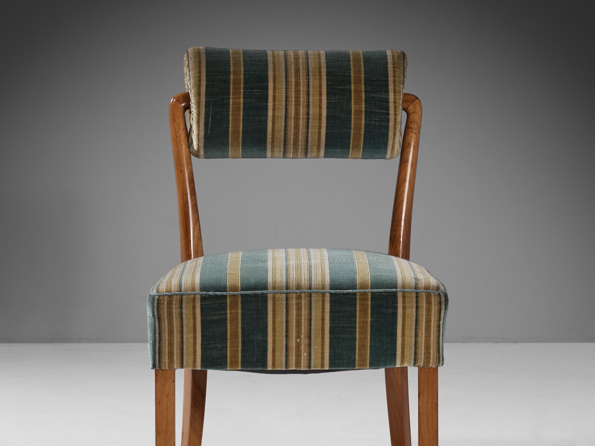 Italian Side Chair in Walnut and Striped Upholstery  1