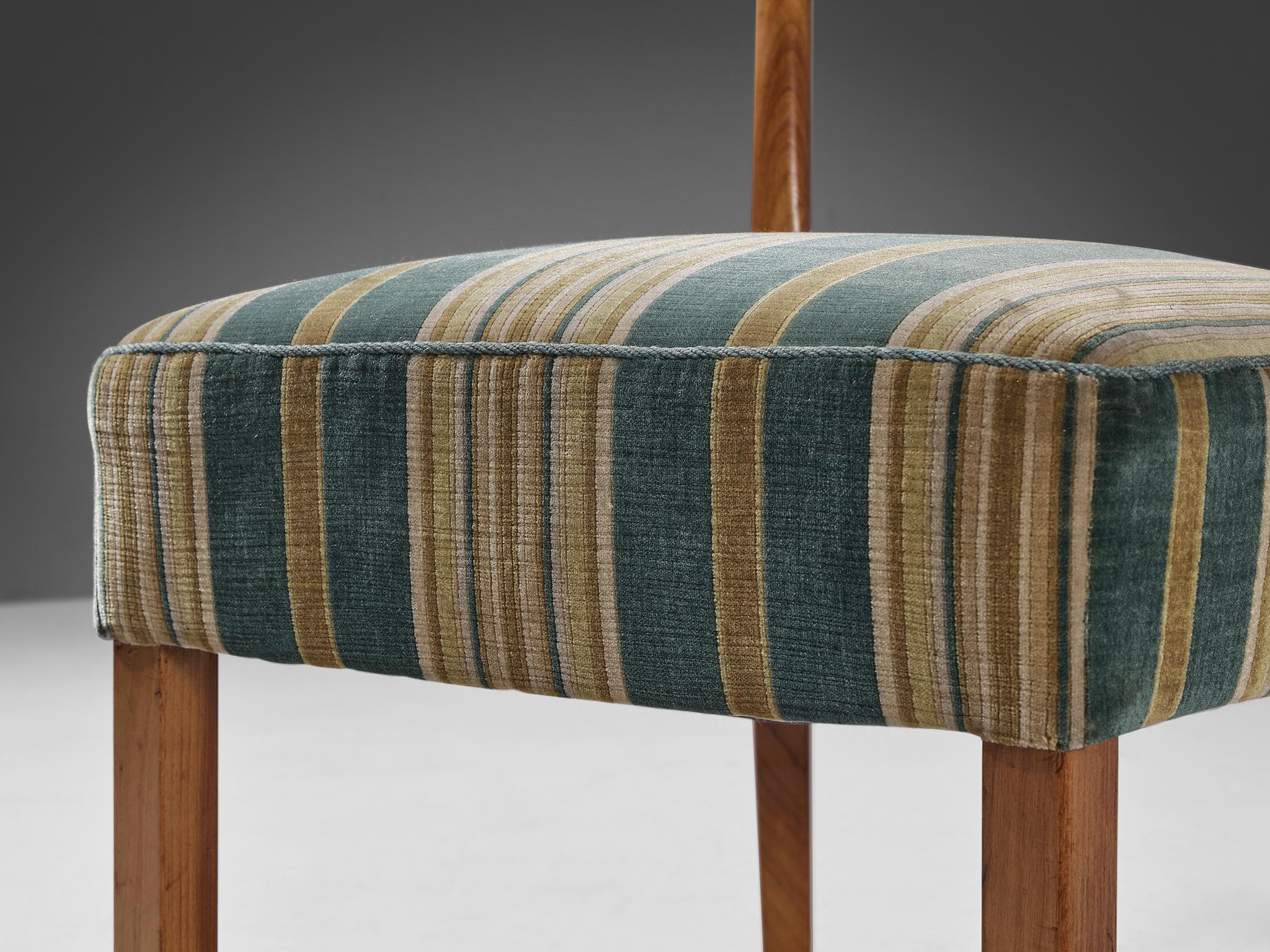 Italian Side Chair in Walnut and Striped Upholstery  3
