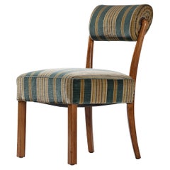 Italian Side Chair in Walnut and Striped Upholstery 