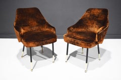 Italian Side Chairs, 1950s, in Parisien Velvet with Brass Tipped Legs