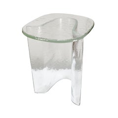 Italian Side Table Clear Large Frosted Wavy Shaped Base Murano Glass