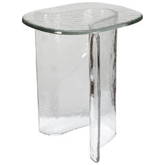 Italian Side Table Clear Large Frosted Wavy Shaped Base Murano Glass