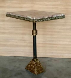 Italian Side Table in Engraved Animal Print Metal with Square Granite Top