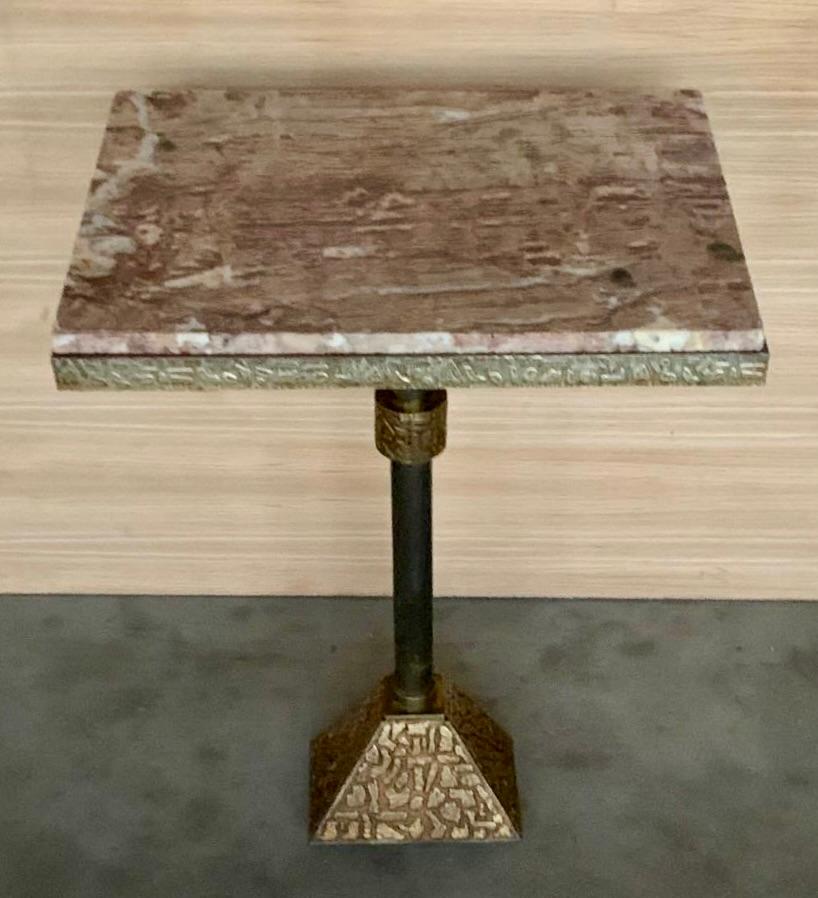 Art Deco Italian Side Table in Engraved Animal Print Metal with Square Granite Top For Sale