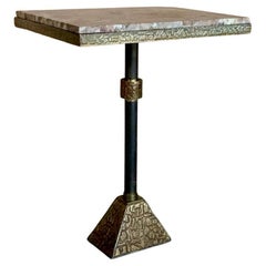 Vintage Italian Side Table in Engraved Animal Print Metal with Square Granite Top