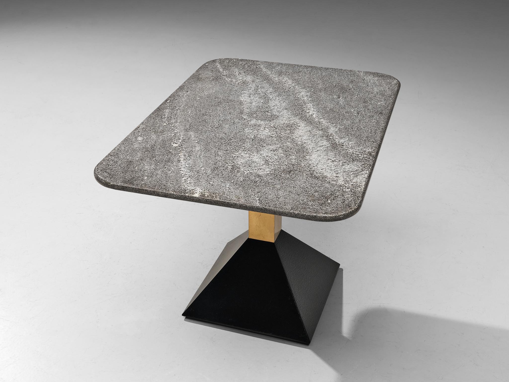 Post-Modern Italian Side Table in Metal and Rectangular Granite Top For Sale