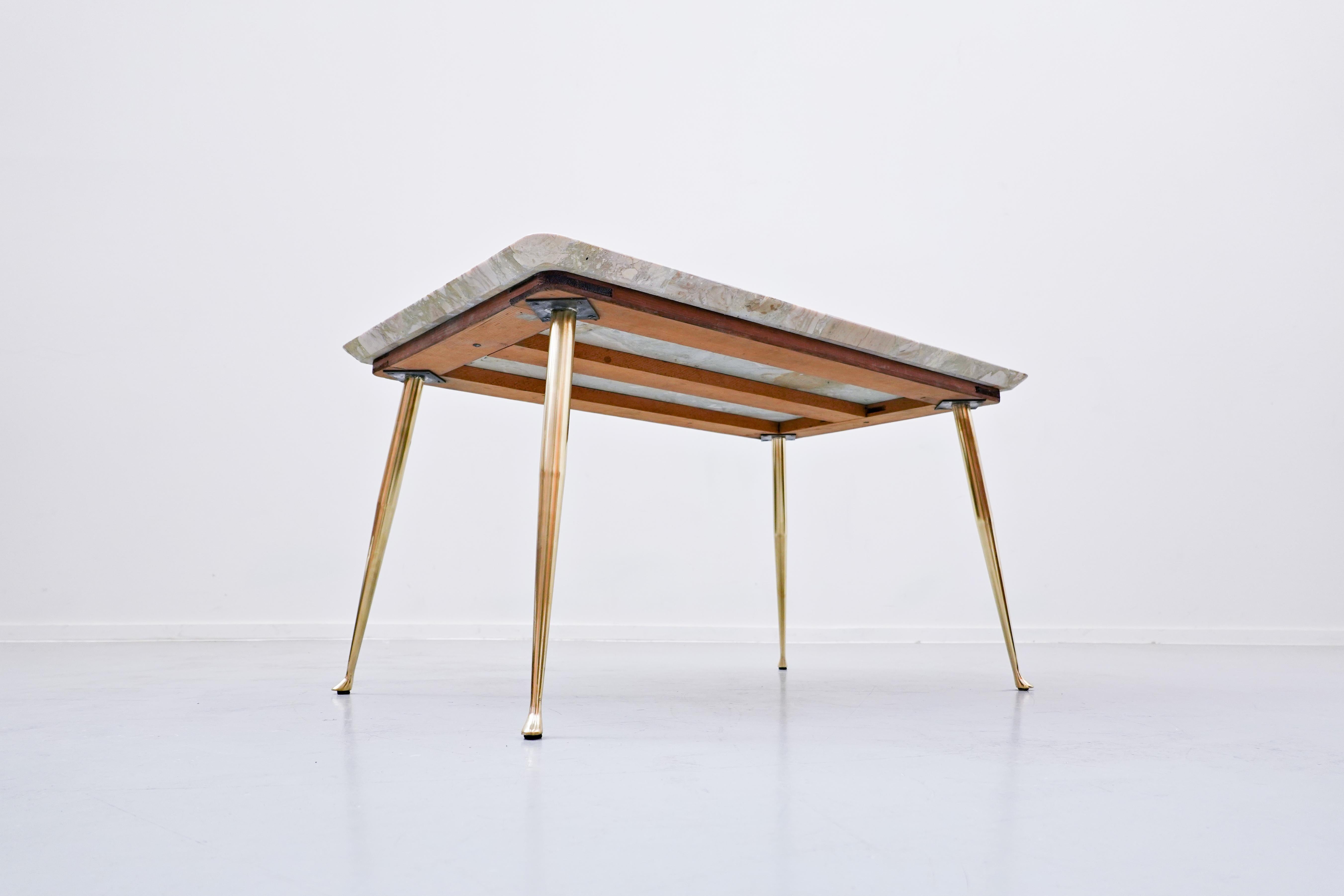 Mid-Century Modern Italian Side Table, Mable and Brass, 1960s In Good Condition For Sale In Brussels, BE