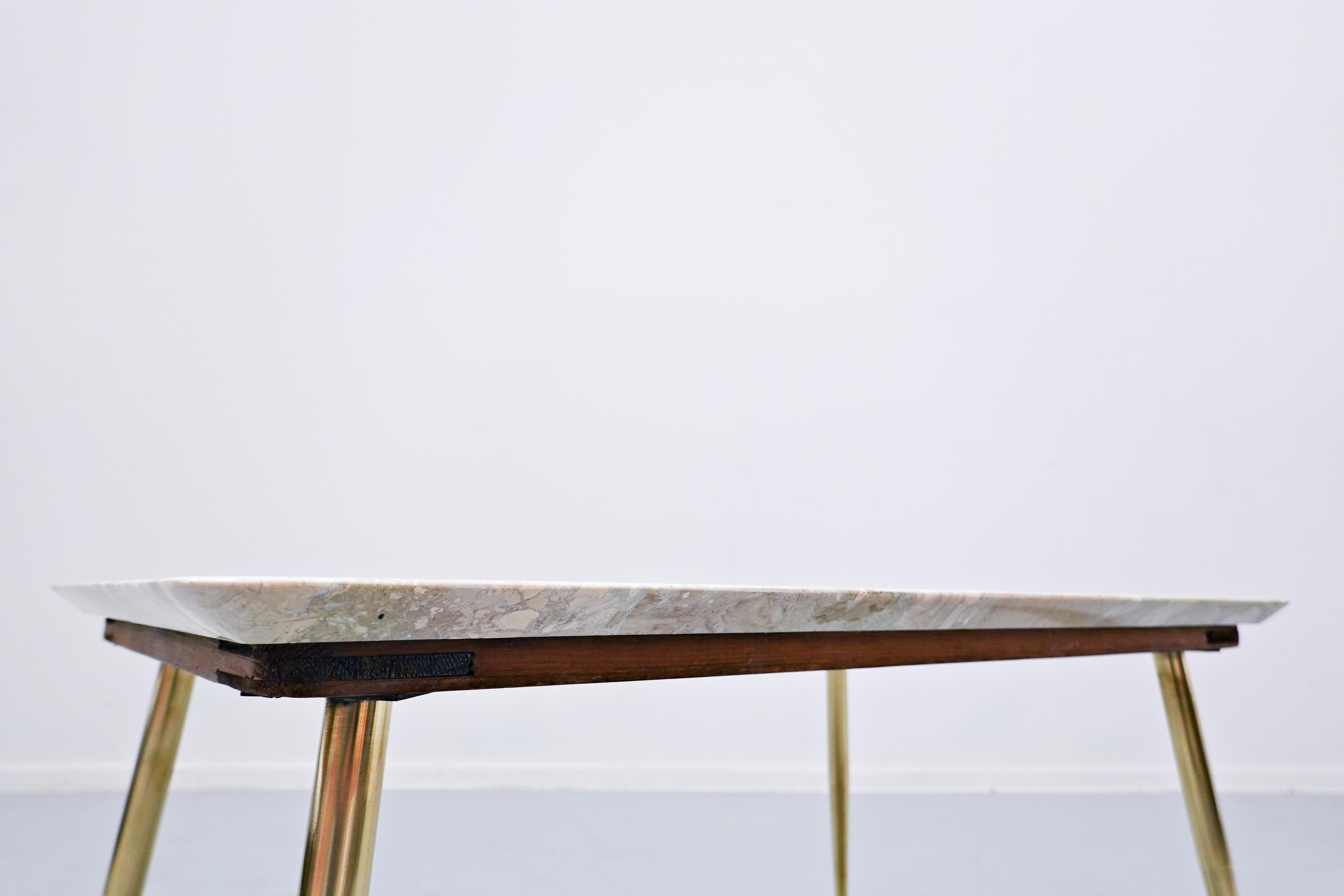 Mid-20th Century Mid-Century Modern Italian Side Table, Mable and Brass, 1960s For Sale
