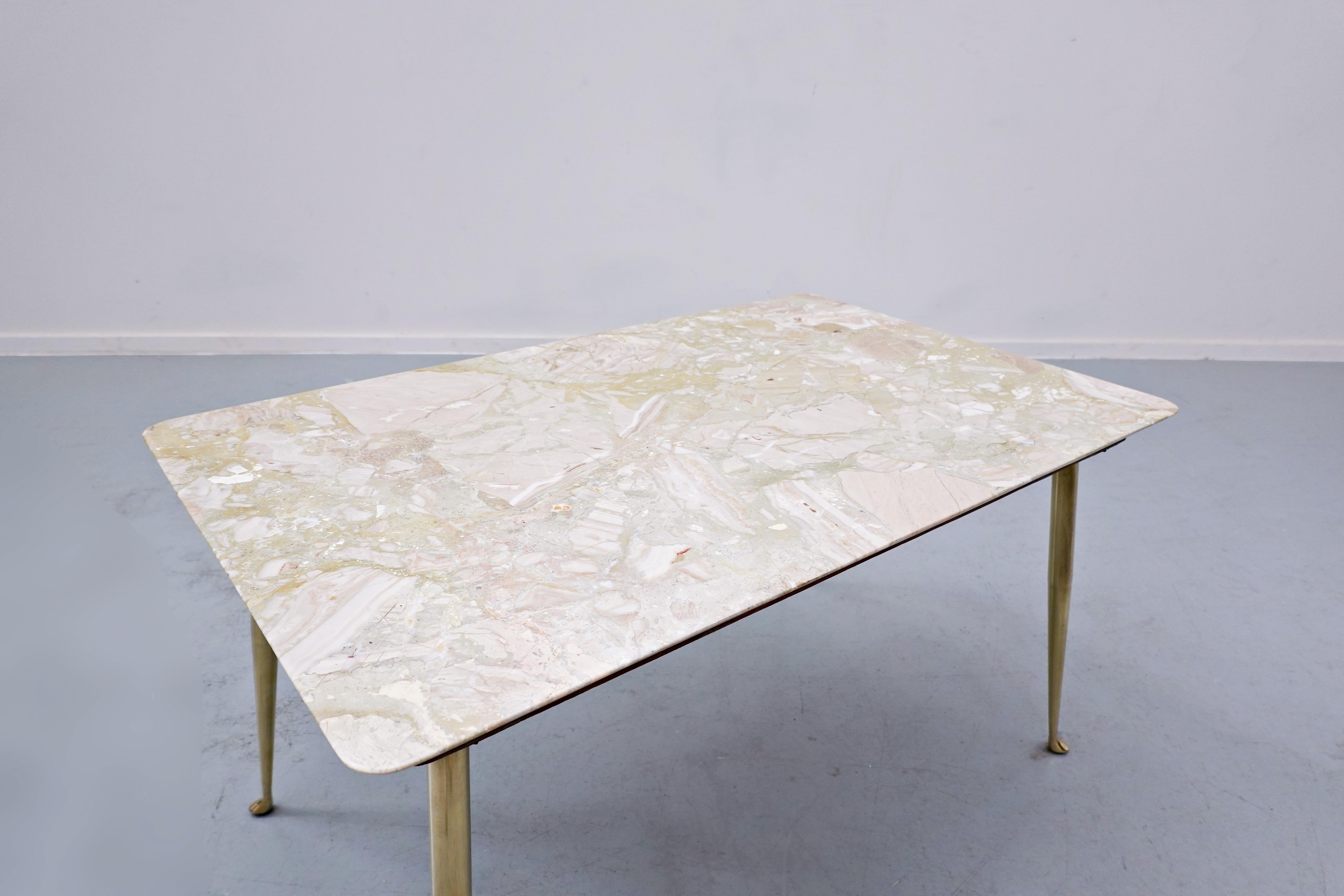 Mid-Century Modern Italian Side Table, Mable and Brass, 1960s For Sale 2