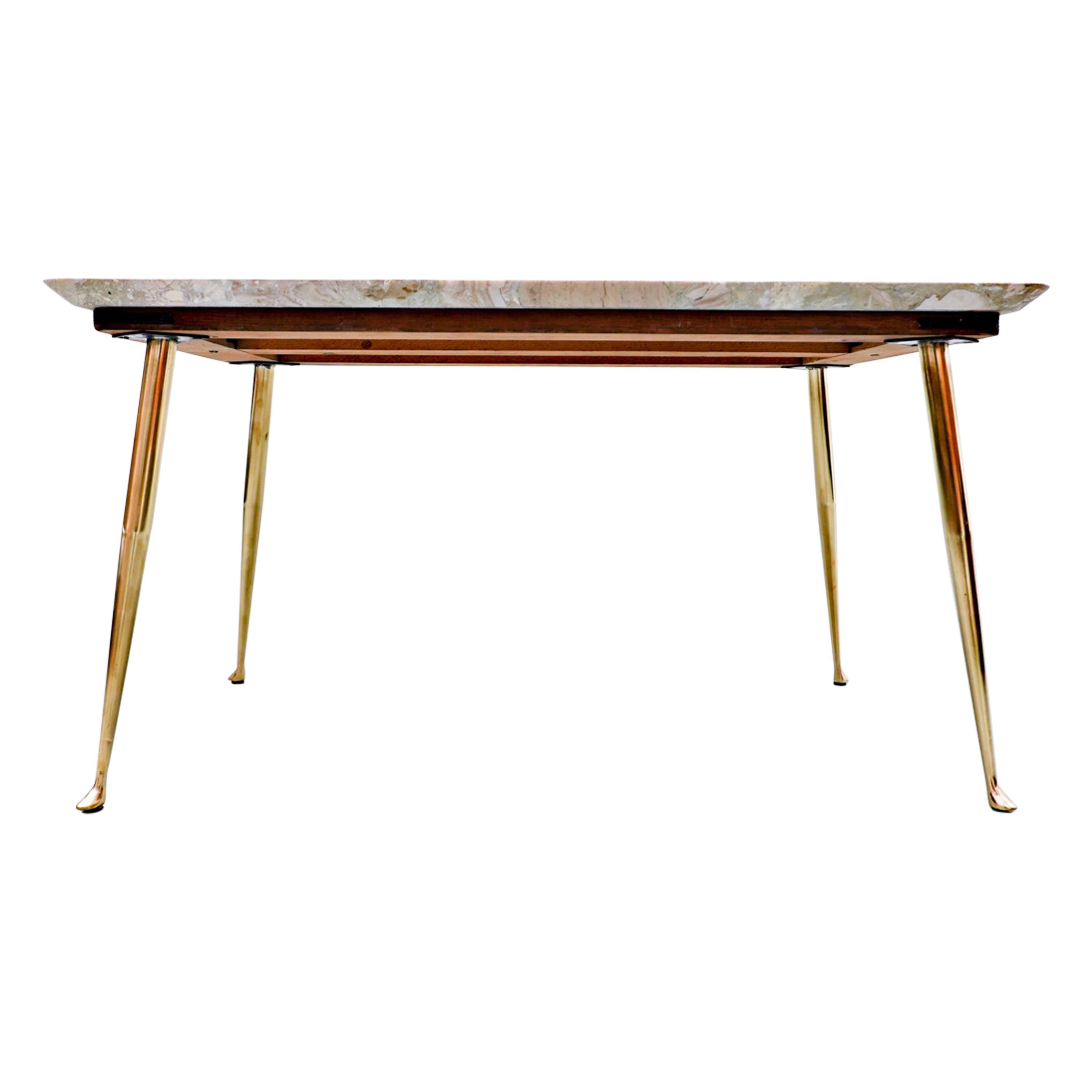 Mid-Century Modern Italian Side Table, Mable and Brass, 1960s