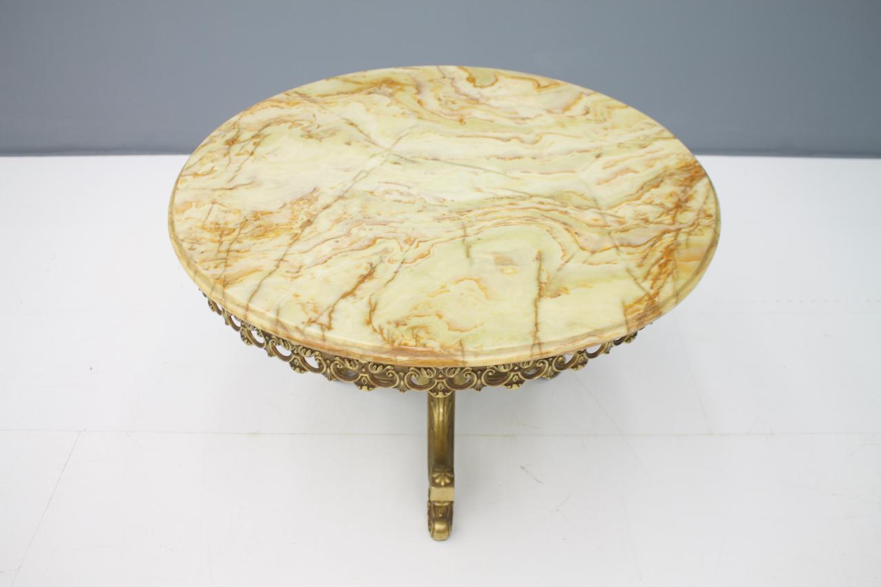 Italian Side Table Marble with Brass Base by Orsenigo Furniture, Italy, 1960s In Good Condition For Sale In Frankfurt / Dreieich, DE
