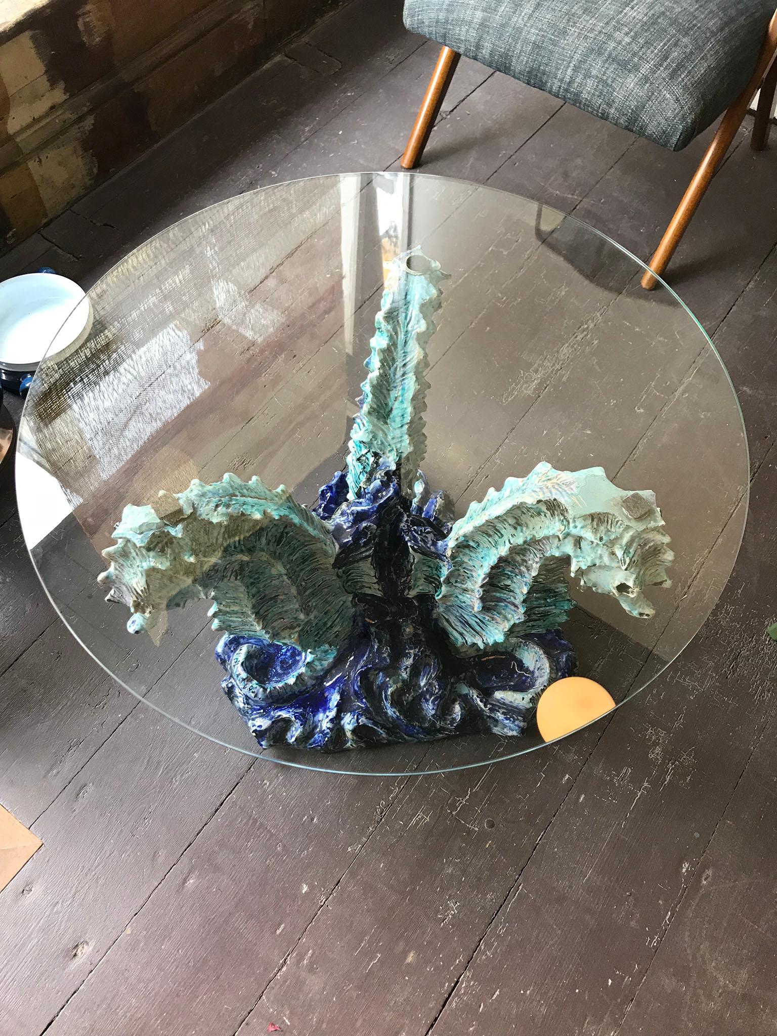 Italian Side Table with Ceramic Seahorse Base, 1960s In Good Condition For Sale In London, GB