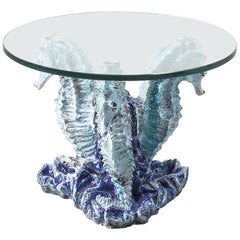 Italian Side Table with Ceramic Seahorse Base, 1960s
