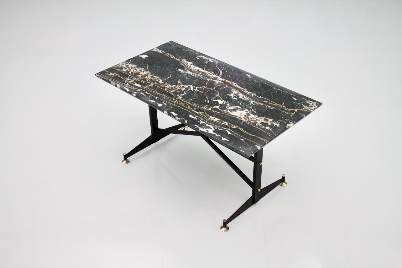 Italian side table with marble top, black lacquered metal base and brass details, 1960s
Very good condition.