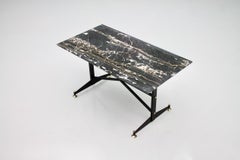 Italian Side Table with Marble Top Metal and Brass, 1960s