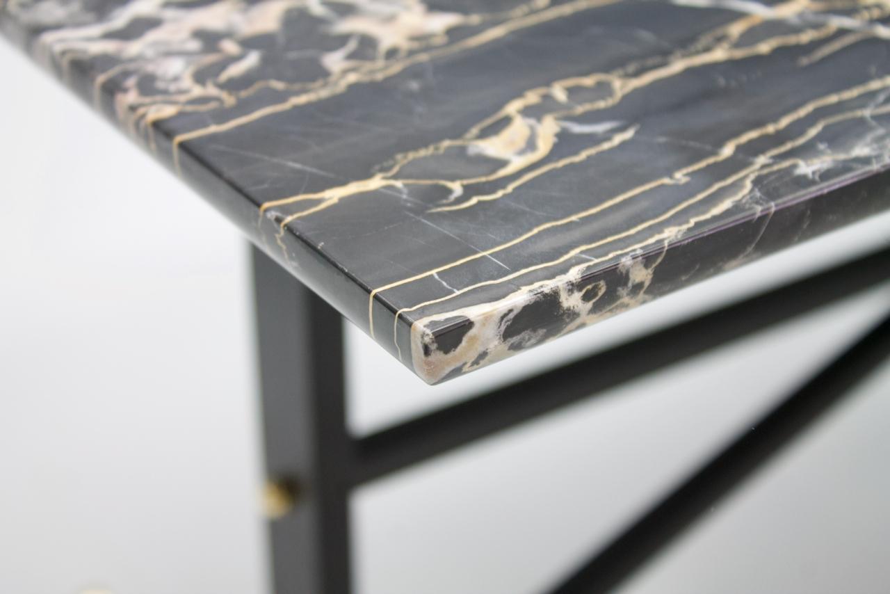 Mid-Century Modern Italian Side Table with Marble Top Metal and Brass, 1960s For Sale