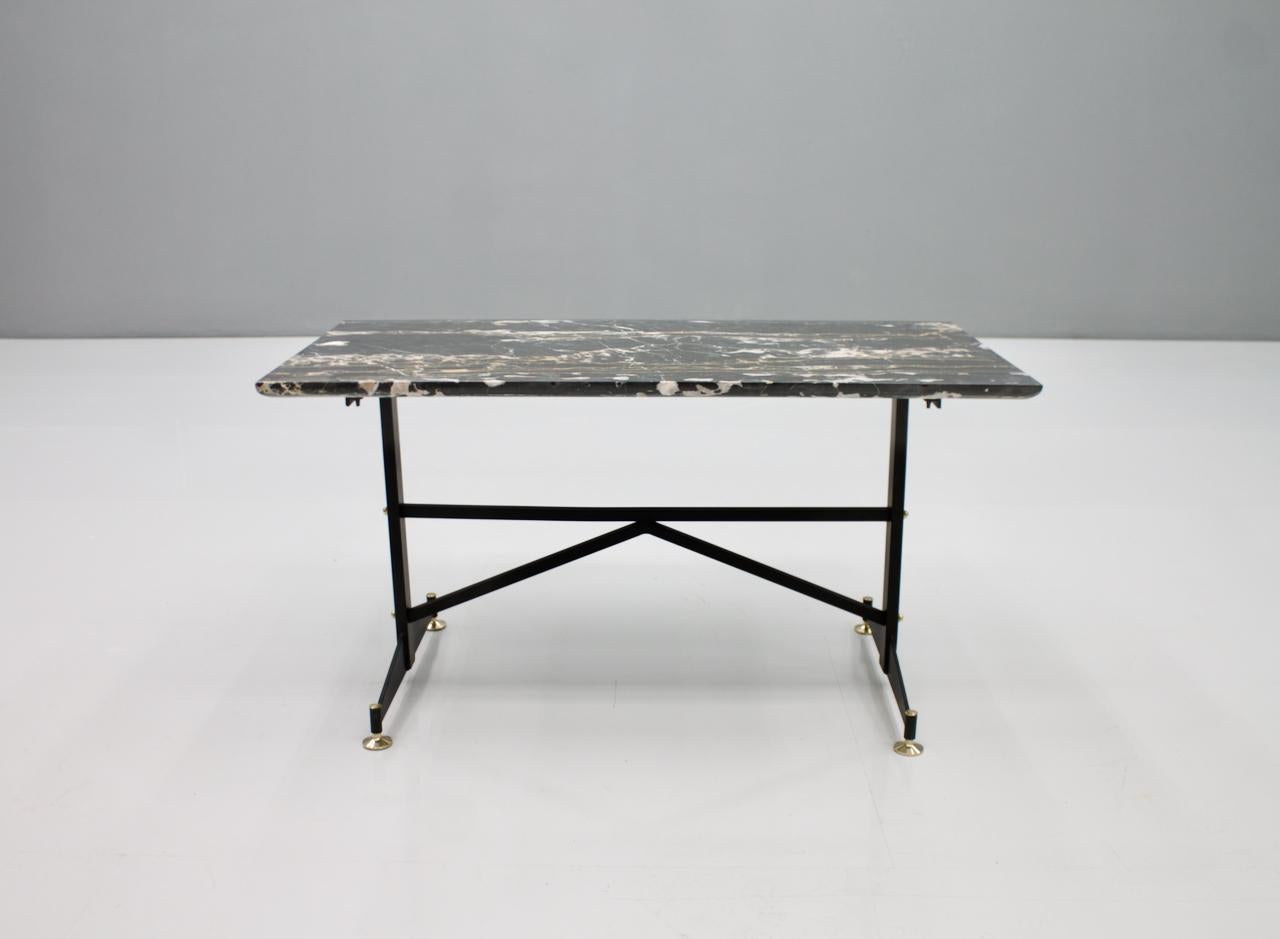 Italian Side Table with Marble Top Metal and Brass, 1960s For Sale 3