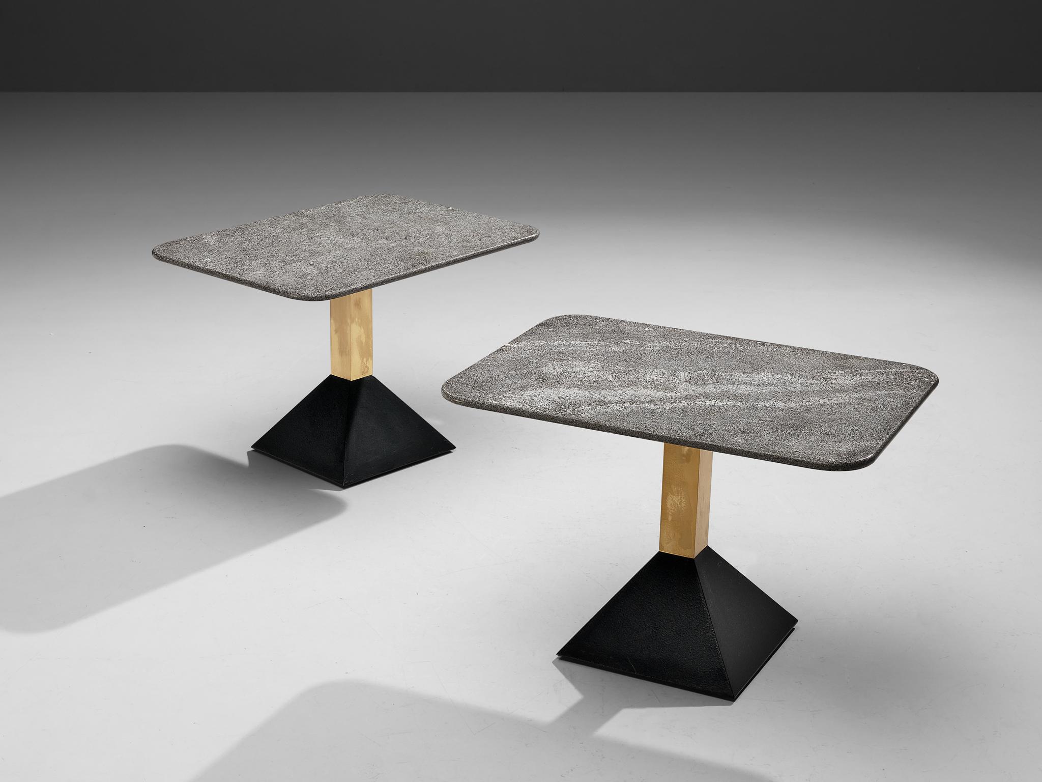 Italian Side Tables in Metal and Rectangular Granite Tops In Good Condition In Waalwijk, NL